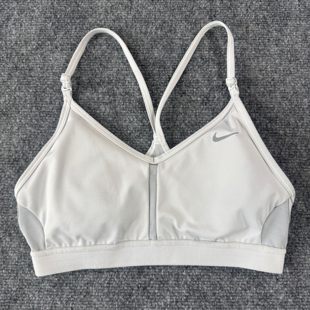 Nike Sports Bra Dri-FIT Adjustable Straps Mesh White Grey Medium Athleisure